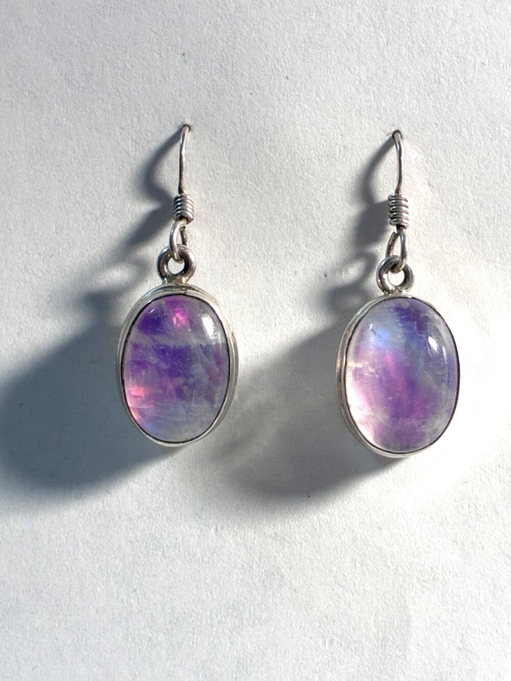 Vintage Sterling Silver Cabochon Purple Oval Drop Earring - Picture 2 of 7